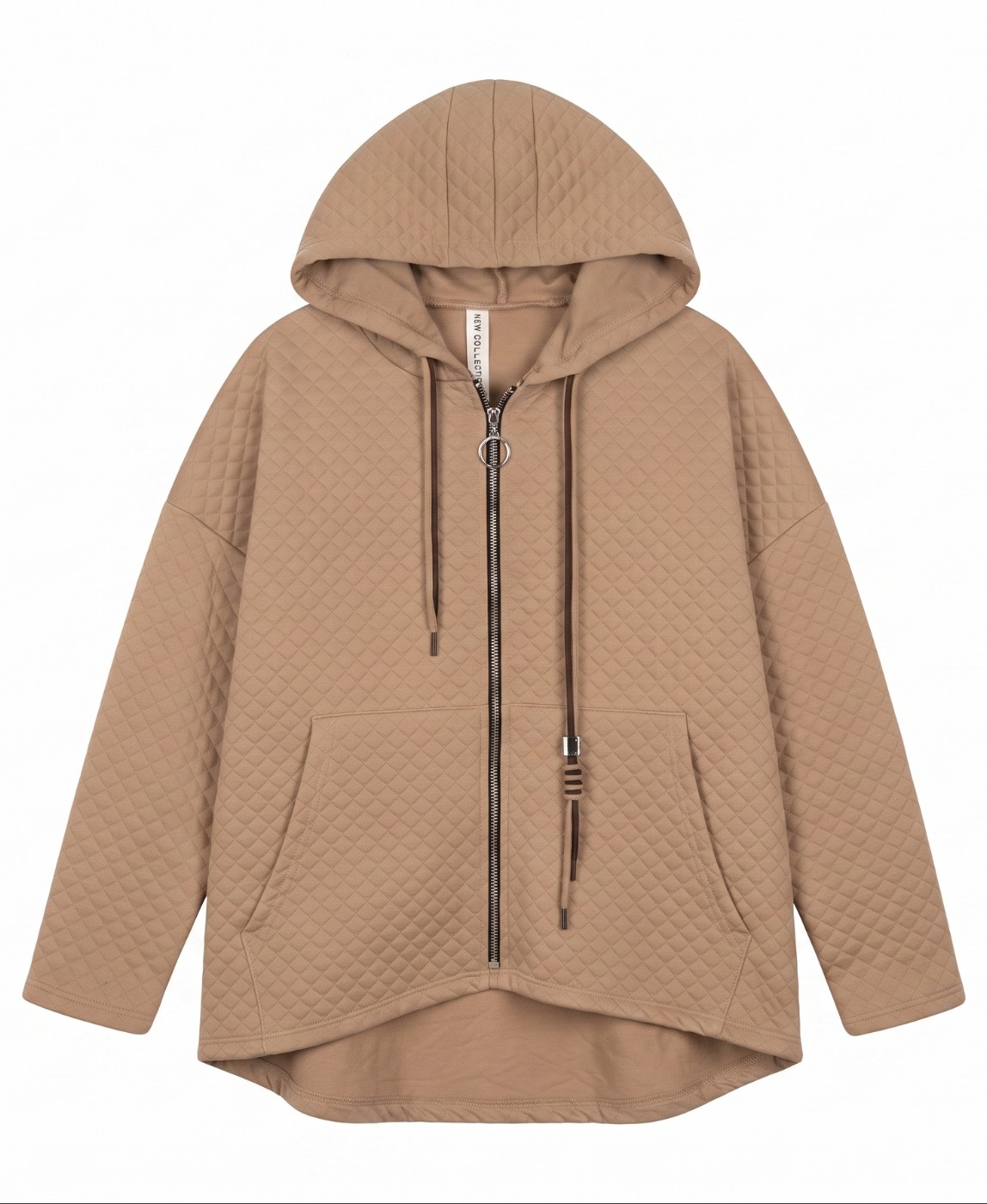 Sudadera acolchada con capucha y cremallera camel