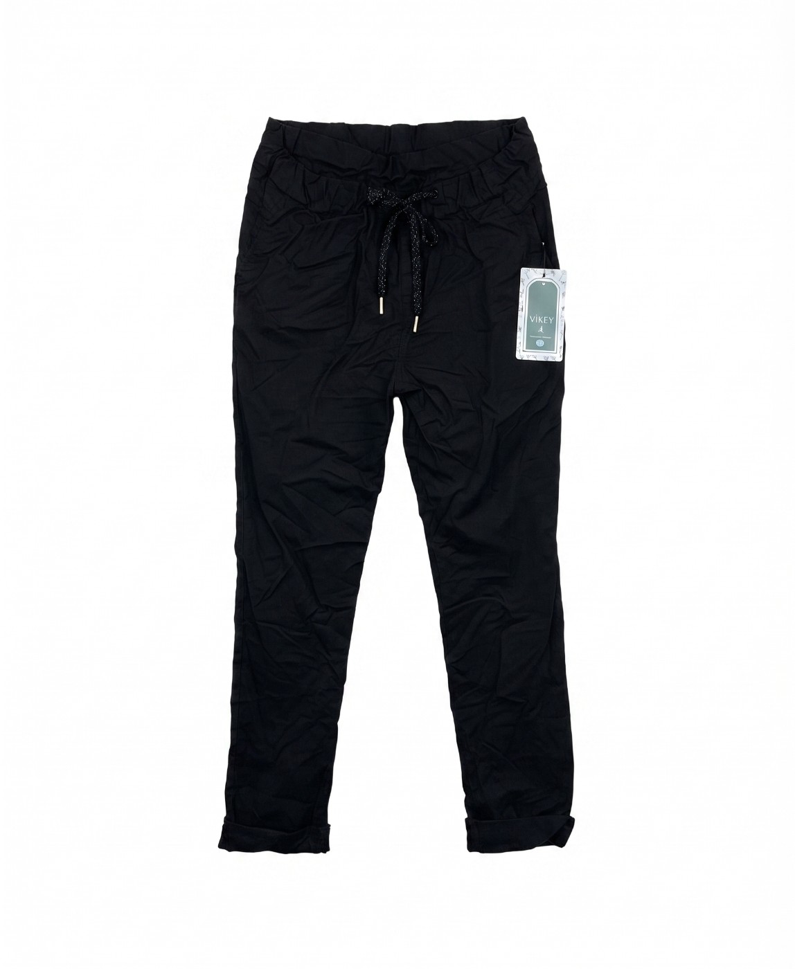 Pantalón jogger negro con cintura elástica y cordón